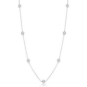 Sterling Silver Round Cubic Zirconia Station Necklace (16 Inches)