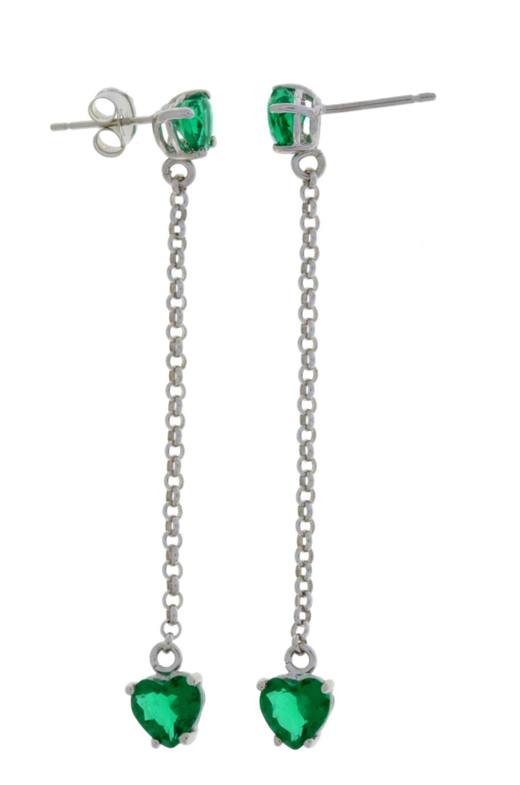 3 Ct Emerald Heart Dangle Stud Earrings .925 Sterling Silver