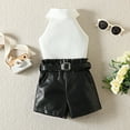 thumbnail image 2 of Toddler Girls Clothes Set Summer Sleeveless Ribbed Strap Tops PU Leather Shorts 2PCS Suit Children Clothing Kids Outfits, 2 of 4