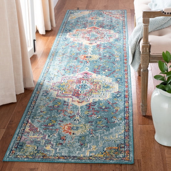 SAFAVIEH Crystal Debra Southwestern Runner Rug, Teal/Orange, 2'2" x 19'