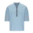 thumbnail image 5 of JGGSPWM Women's Spring Summer Loose Zipper V-Neck 3/4 Sleeves Splicing Pullover Fashion Shirts Light Blue 2XL, 5 of 6