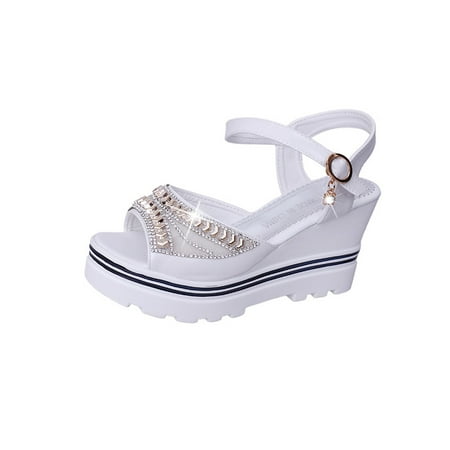 

Womens Open Toe Two Bands Espadrille Platform Wedge Casual Flatform Sandals with Buckle Ankle Strap