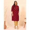 thumbnail image 3 of XL LOVE By Janasya Indian Women's Plus Size Plus Size Brick Red Crepe Foil Printed Straight kurta, 3 of 5