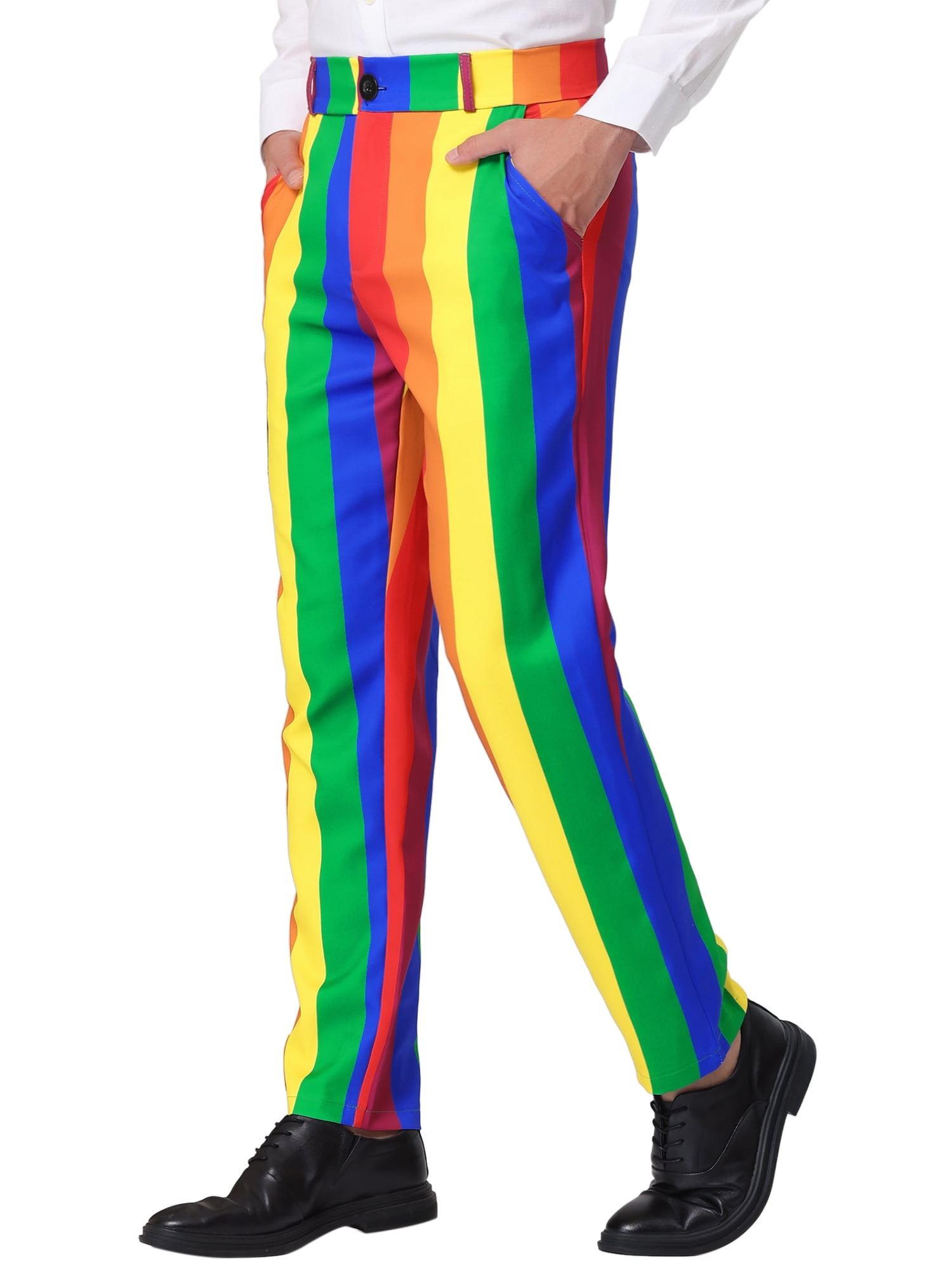Unique Bargains Men's Striped Pants Business Skinny Fit Color Block Trousers 30 Multicolor