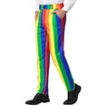 thumbnail image 4 of Unique Bargains Men's Striped Pants Business Skinny Fit Color Block Trousers 30 Multicolor, 4 of 6