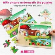 SYNARRY 4-in-1 Wooden Princess Mermaid Puzzles for Kids Ages 3-8, 24pcs Each, FSC Certified Educational Jigsaw Puzzle Set