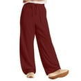 thumbnail image 4 of Lenpel Wide Leg Sweatpants for Women Elastic High Waisted Drawstring Lounge Pants Baggy Workout Casual Trousers with Pockets(Wine,Large), 4 of 7