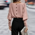 thumbnail image 4 of Womens Shirts Blouse Women's Fashion Round Neck Long Sleeve Button Decoration Solid Color Loose Top, 4 of 4