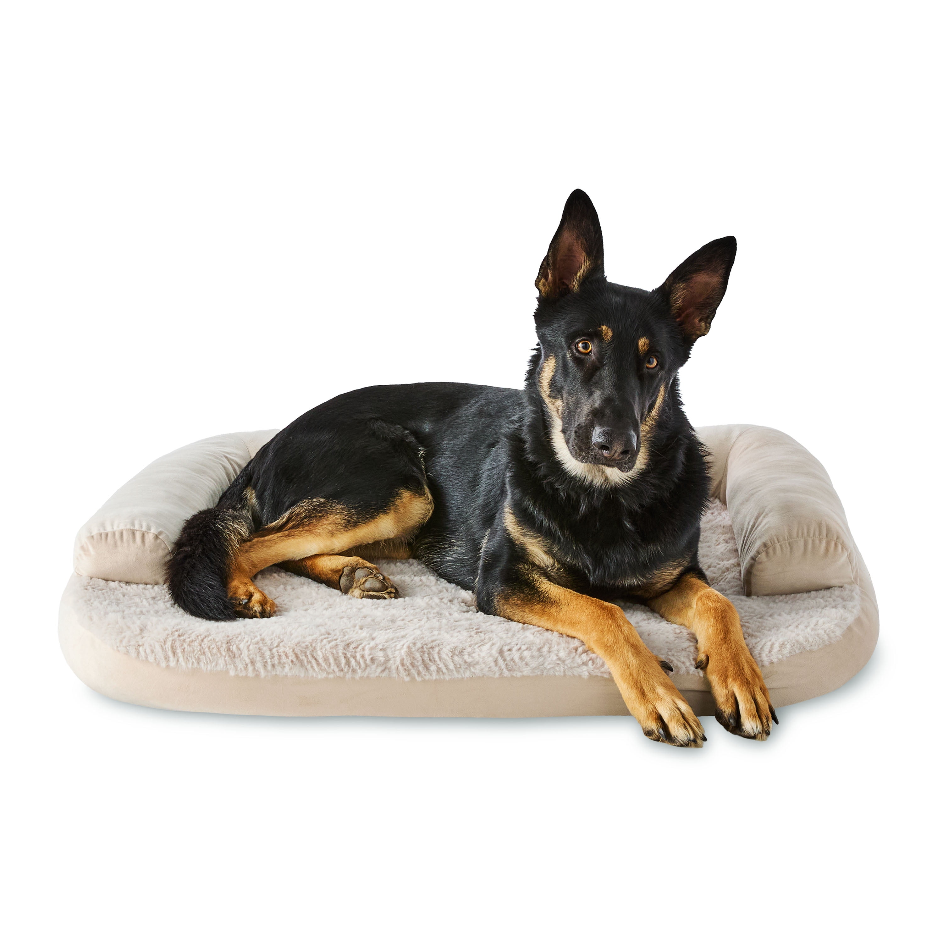 Vibrant Life Large Round Corner Sofa Style Dog Bed, Tan, 32" x 42"