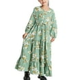 thumbnail image 2 of HBGVBA Girl's Floral Print Maxi Dress Muslim Long Sleeve V-Neck Ankle Length Robe Dresses Floral Embroidery Floral Print Ruffle Modest Daily Wear 3-14 Years, 2 of 5