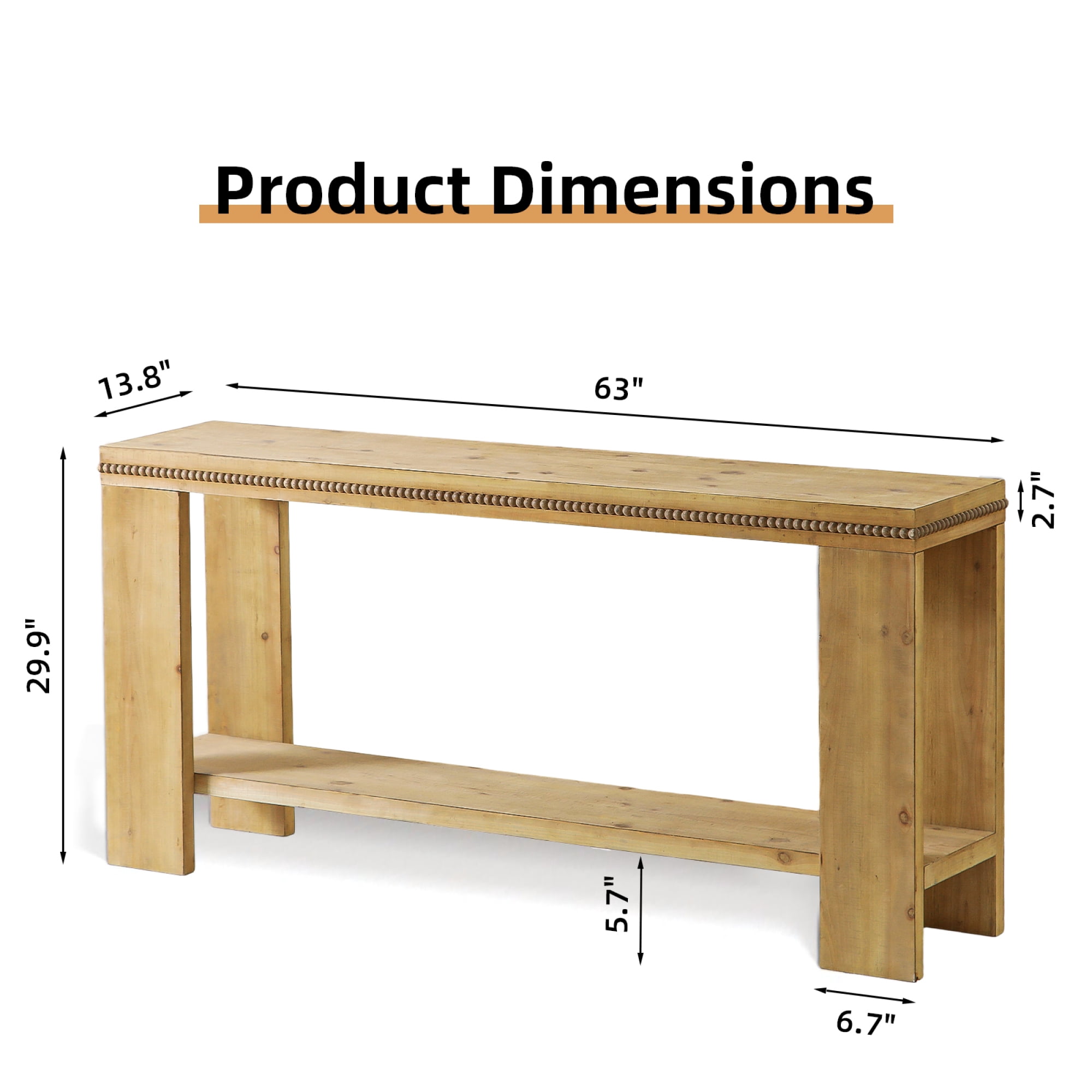 Jopath 63" Modern Narrow Console Table with Storage Shelf,2-Tier Rustic Farmhouse Sofa Table Entryway Table for Living Room,Entryway,Hallway,Natural