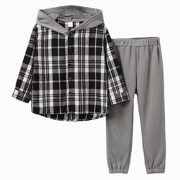 KPOPLK Boy Clothes Outfit Long Sleeve Hoodie Sweatshirt Casual Fall Winter Clothing Set for Toddler Boy 4T 5T 6T 7T Size 6-7 Years,Grey