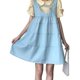 thumbnail image 1 of Vestido general de 2 piezas, lindo y dulce ribete de volantes, camisa con cuello vuelto, vestido general suelto de línea A para verano, amarillo y azul L, 1 of 8