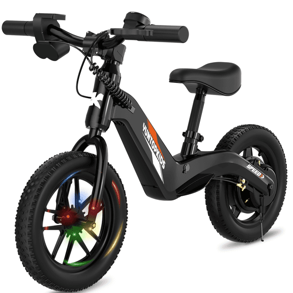 YunTopKids Electric Balance Bike for Kids,150W Electric Bike for Kids Ages 3–5 with12 inch Pneumatic Tire, Adjustable Seat,up to 5.6 Miles,Black