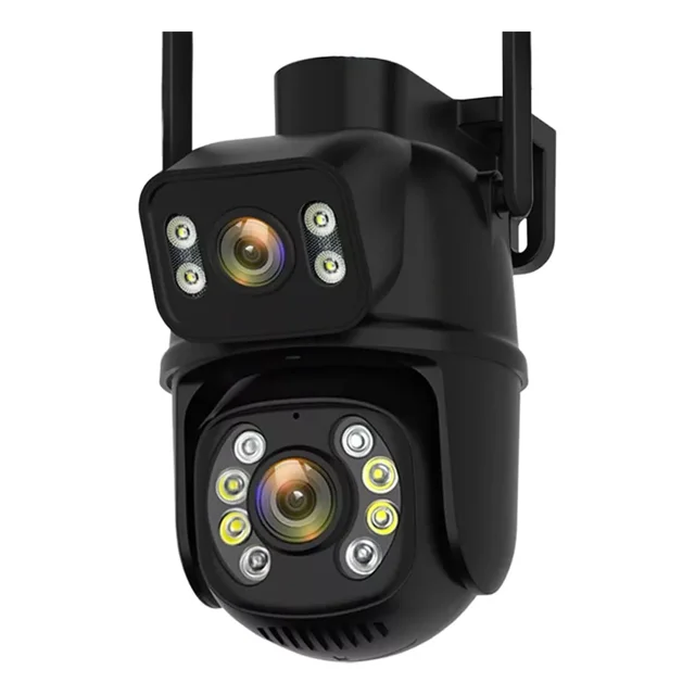 Cámara De Seguridad Wifi Para Exteriores De Doble Lente 8mp Color Negro