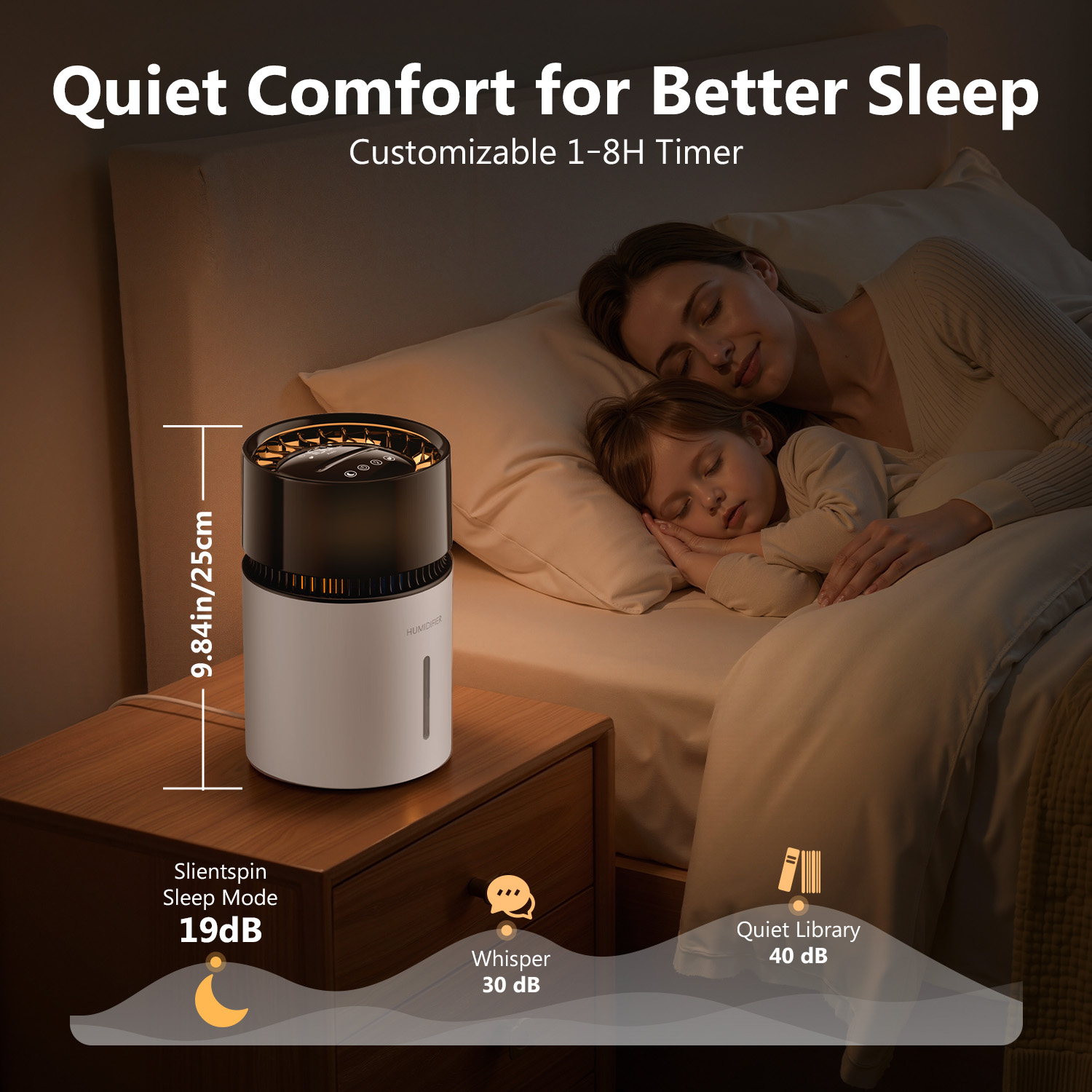 Fimilo 3L Evaporative Humidifier with Filter, mistless humidifier up to 270 Sqft, Fogless Humidifier with Touch Control & 1-8H Timer, Sleep Mode, Night Light, Easy-Clean for Home Office