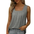 thumbnail image 4 of Pxiakgy Summer Tank Tops for Women Loose Fit Pleated Square Neck Sleeveless Tops Curved Hem Flowy Womens Summer Tops Square Neck Loose Short Sleeve Beach Vacation Outfits Sleeveless Blouses Grey 5Xl, 4 of 8