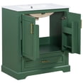 thumbnail image 2 of viswild 30" Bathroom Vanity with Ceramic Sink, Soft Close Doors, Freestanding Storage Cabinet, Solid Wood Frame, 1 Drawer & 2 Shelves, Green, 2 of 13