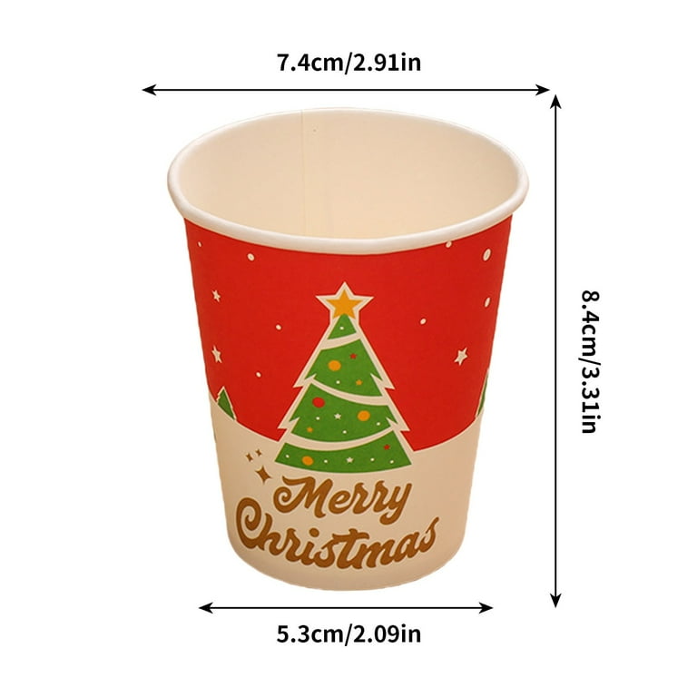 Christmas Paper Cups - 10 Pack Disposable Cups with Red Sketch
