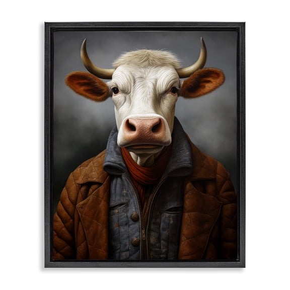 Stupell Industries Chianina Style Cow Black Framed Floater Canvas Wall Art, design by Ray Powers