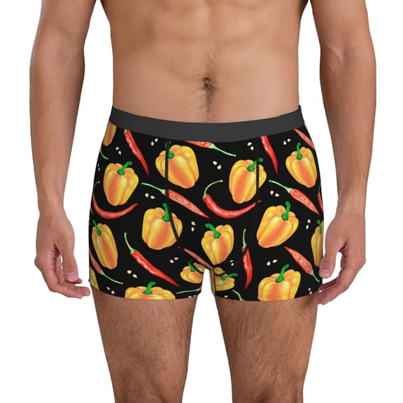 Mens Underwear Boxer Briefs - Bell Pepper red yellow Comfort Breathable men's boxer briefs with Flex Waistband