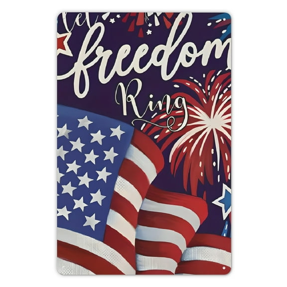 1pc, 4th Of July Patriotic Metal Sign, Sign Let Freedom Ring Metal Sign, Home Decor, Outside Decor, Yard Decor, Garden Decor, Holiday Decor, 12x8in