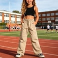 thumbnail image 4 of Wxirdiow Cargo Pants for Teens Girls Baggy Lightweight Cargo Pants for Girls Kid Convertible Water-Resistant Zip-Off Outdoor Pants with Drawstring & Pockets Beige Size,13-14 Years, 4 of 6