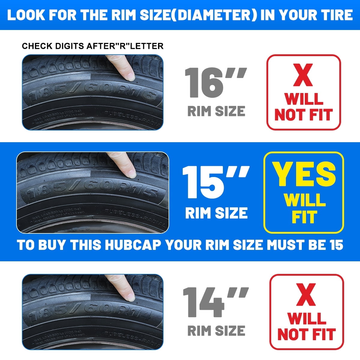 (4 Pack)14 inch Universal Wheel Rim Cover Hubcaps Snap on Car Truck Fit R14 Tire,ABS+PC Material (14-inch,Black Matte)