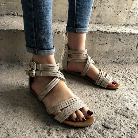 

Fidelma Women s Flat sandals Large Size Summer Buckle Zipper Travel Slippers