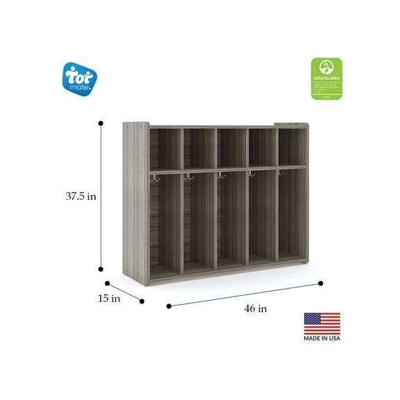 Tot Mate 37.5" H 5-Section Wood Kids Wall Locker in Gray