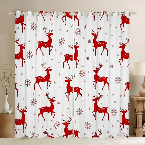 jejeloiu Wild Deer Black Out Curtains,Jungle Animal Curtains Pack of 2 (42x63 Each),Merry Christmas Snowflake Bedroom Curtains For Girl,Red White Home Decor