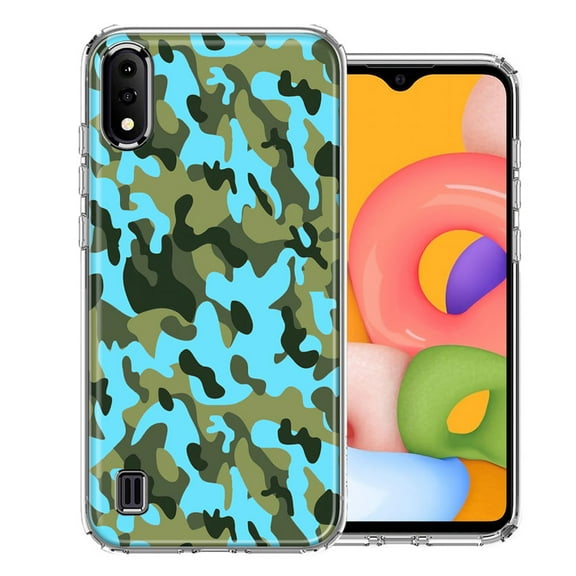 MUNDAZE For Samsung A01 Blue Green Camo Design Double Layer Phone Case Cover