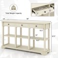 thumbnail image 2 of Costway Table de Canapé Longue 58 Pouces avec Rangement, Table Console Rétro avec 3 Tiroirs et Étagères Ouvertes, Blanc, 2 of 10
