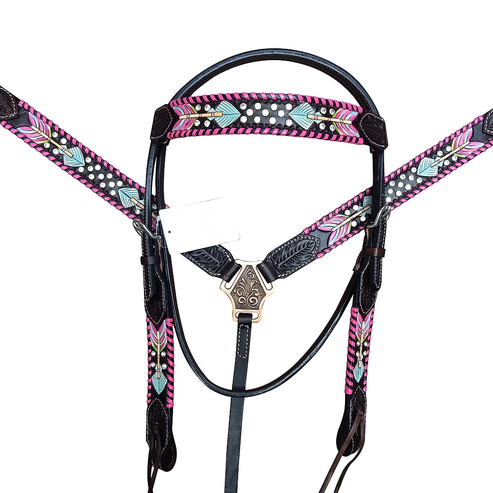 Western Horse Headstall Breast Collar Leather Buckstich Brown