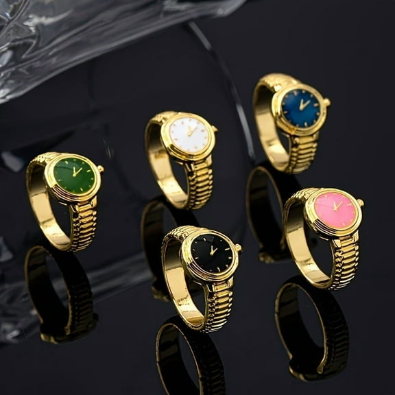 5pcs Vintage Clock Ring Set for Ladies - Static Pointer, Zinc Alloy Unique Metal Design, Perfect Gift for Best Friends,5pcs