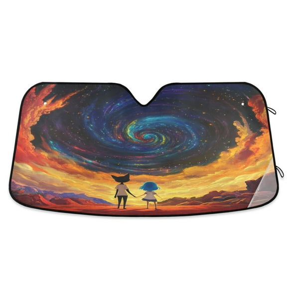 Qxltty Partner Star Gazing Pattern Car Windshield Sunshades Foldable UV Rays Sun Visor Protector Keep Your Vehicle Cool 53×23.5in