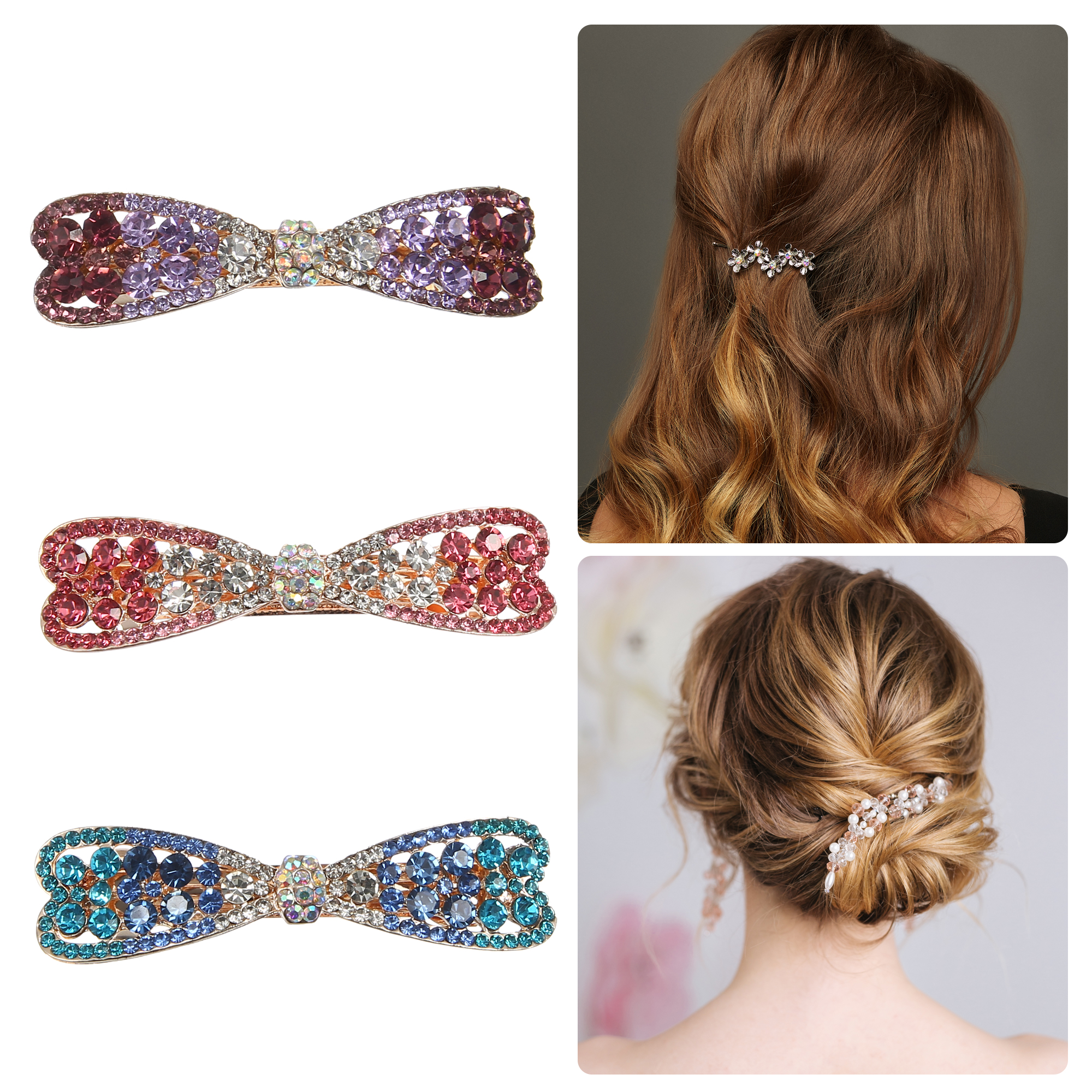 Unique Bargains 3 Pcs Hair Barrettes Hair Accessories for Women Blue Pink Purple