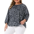 thumbnail image 2 of DARING DIVA  Women's Plus Crew Neck 3/4 Sleeve Blouse 1X Navy Blue, 2 of 6