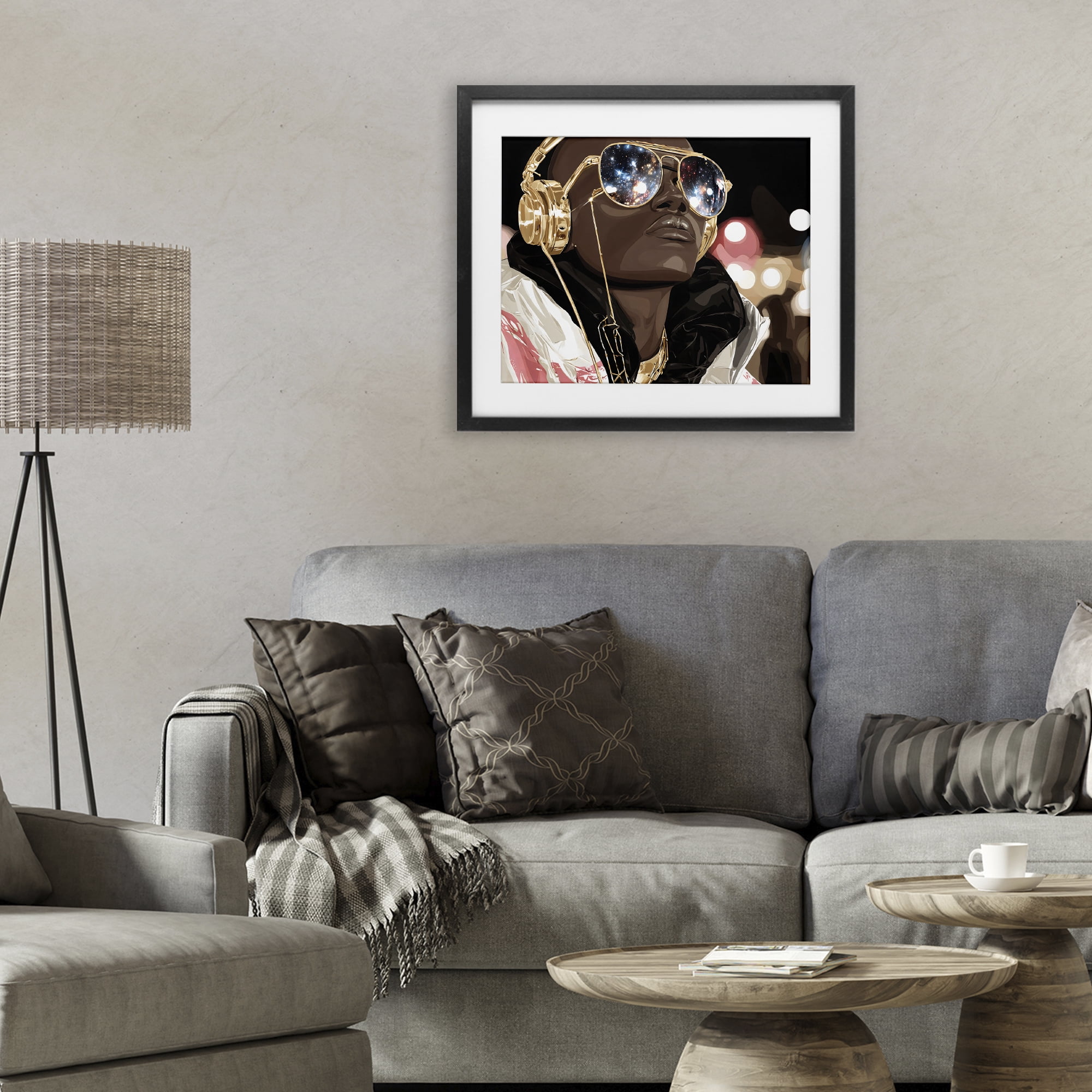 Stupell Industries Starry Eyed Shades with Headphones Black Framed Print Under Glass, design by Franklyn Gregory