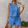 thumbnail image 4 of Women's Summer 2 Piece Short Sets Lounge Sleeveless Top Short Matching Outfits Casual Striped Vacation Sweatsuit Blue S, 4 of 6