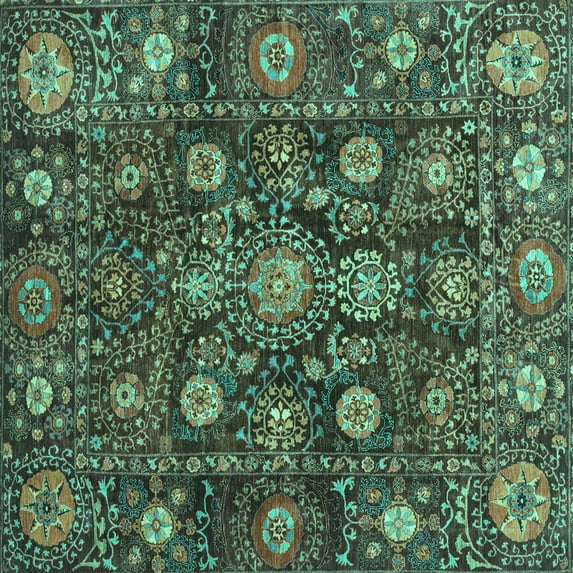 Ahgly Company Indoor Square Oriental Turquoise Blue Traditional Area Rugs, 5' Square