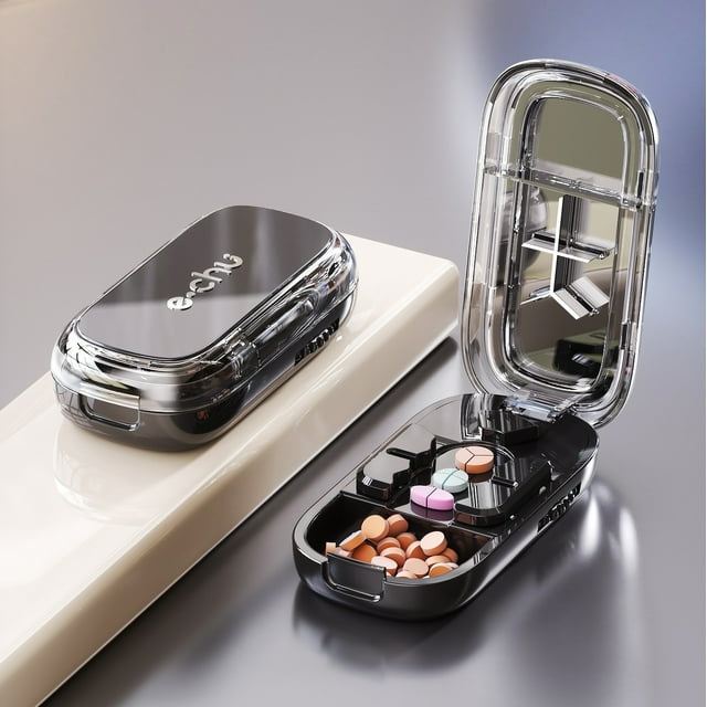 3-in-1 Pill Cutter & Grinder with Stainless Steel Blade, Portable Tablet Splitter & Medication Storage Organizer BoxWalmart,3in1-Black