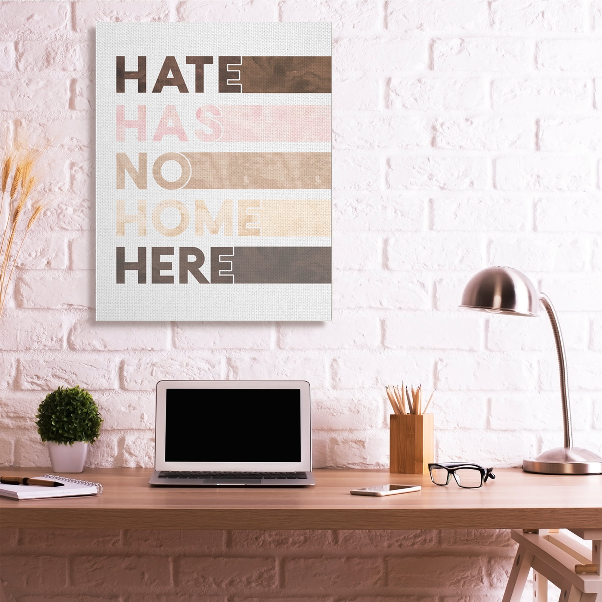 Stupell Industries Hate Has No Home Phrase Motivational Inclusivity Quote Typography Painting Gallery Wrapped Canvas Art Print Wall Art, 36 x 48