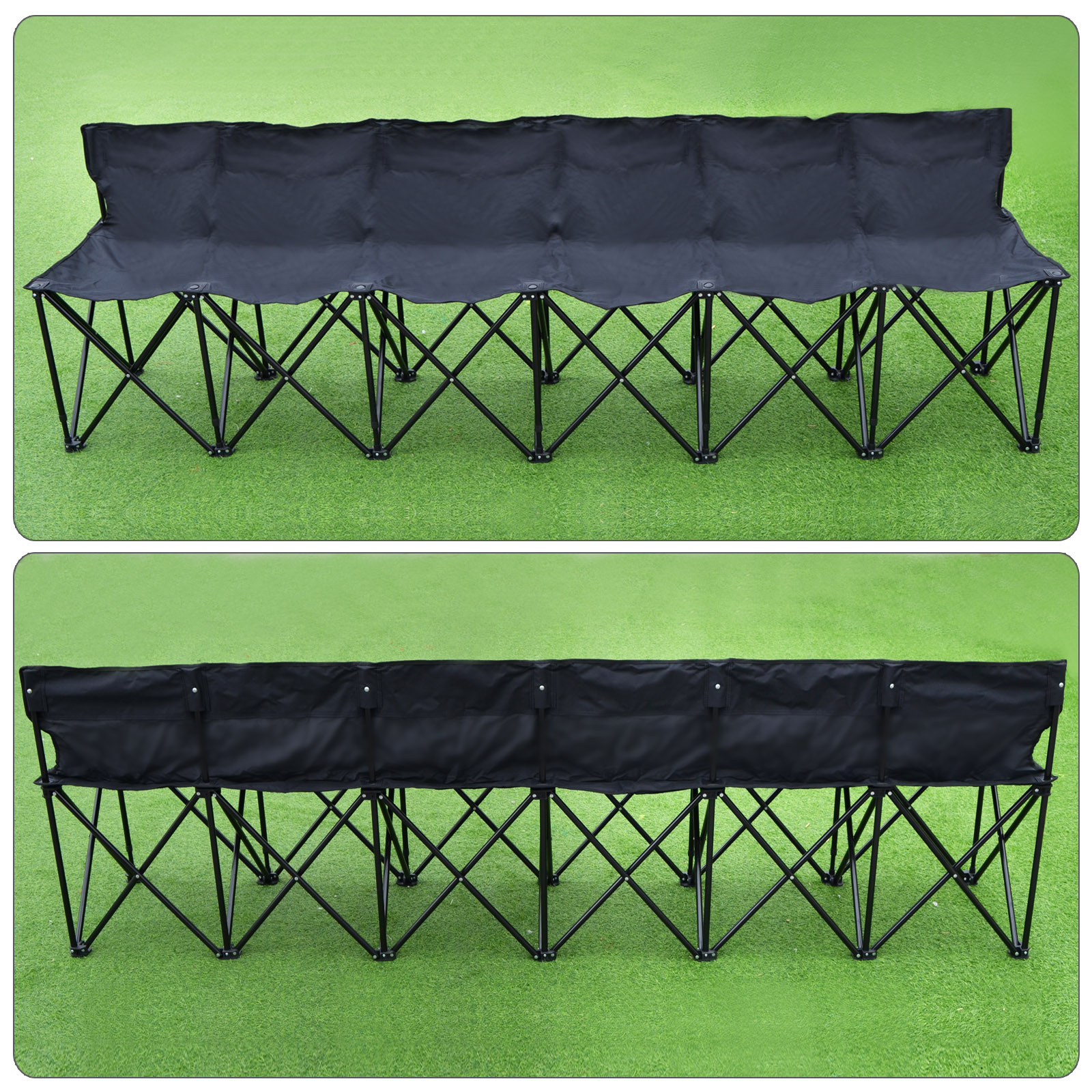 Sunrise Portable Outdoor 6 Person Sideline Bench Folding Team Sport Bench, Waterproof, Black