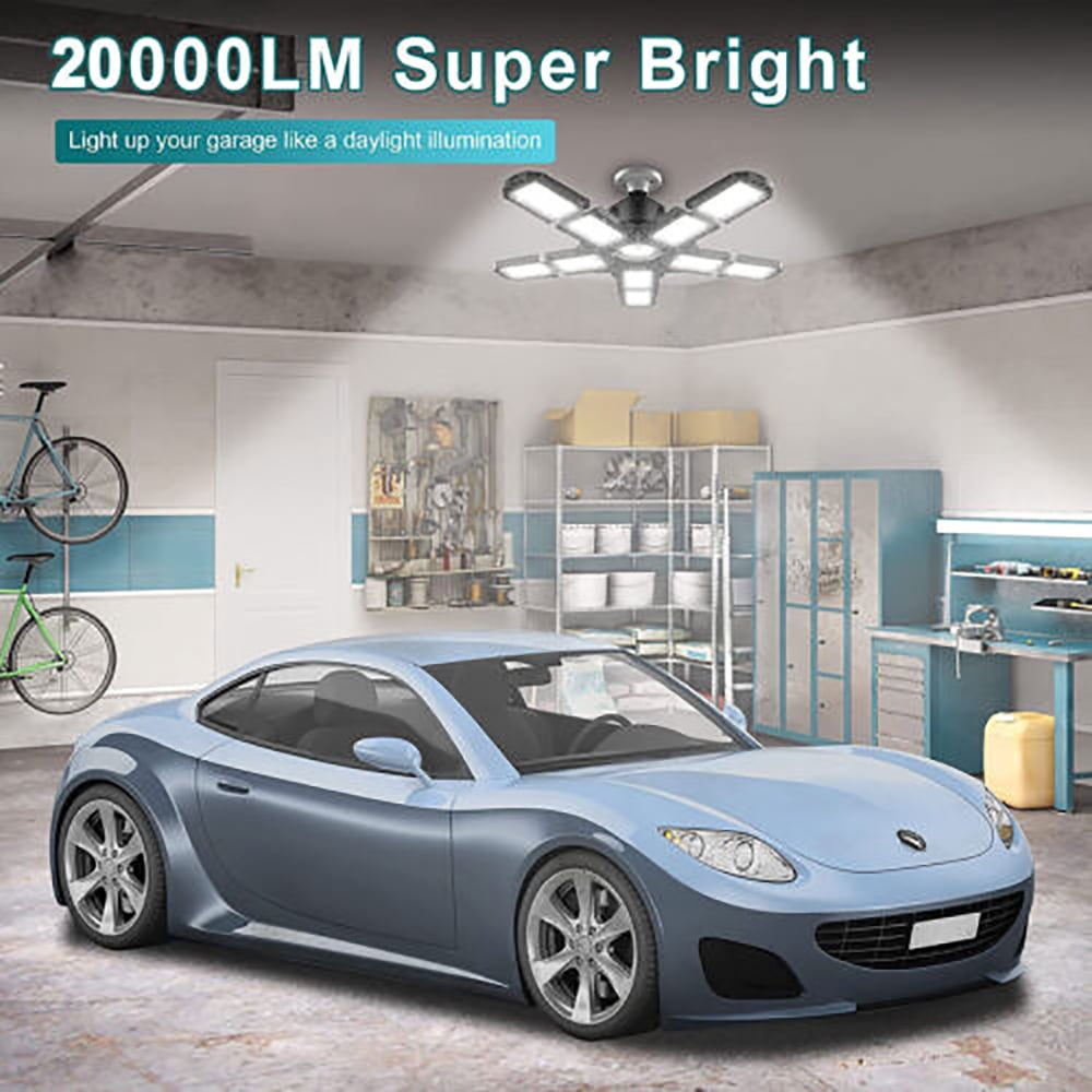 MDHAND 300W LED Garage Light, 30000LM Super Bright, Foldable 5 Adjustable Panels, E26 Base, for Basement Warehouse Shop