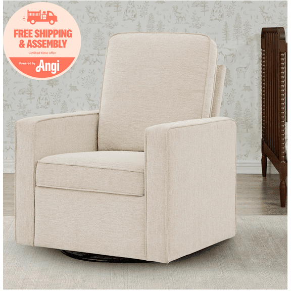 Delta Children Noah Upholstered Swivel Glider with Stain-Resistant Performance Fabric- Greenguard Gold Certified, Almond