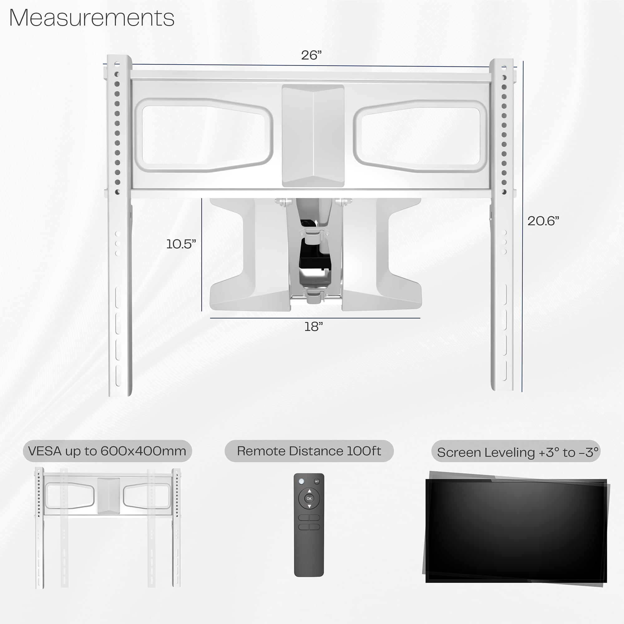VIVO White Electric Adjustable TV Above Fireplace Mount for 37" to 70" Screens