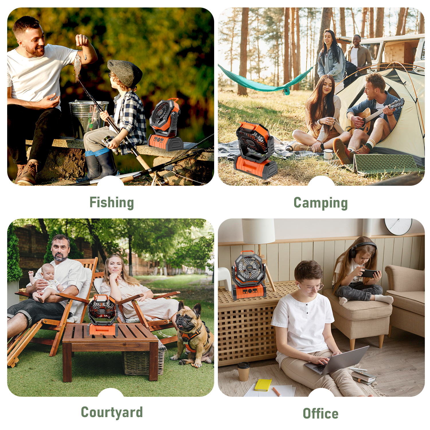 GVDV Camping Fan, Upgraded 30000mAh Portable Battery Operated Outdoor Fan with LED Lights & Remote Control, Personal Rechargeable Desk Fan for Travel, Hiking, Fishing, Picnic, Orange