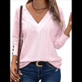 thumbnail image 2 of Blusas Elegantes e Informales para Mujer, con Cuello en V, Larga, Botones, Encaje Calado y Bordado. Rosa S, 2 of 8