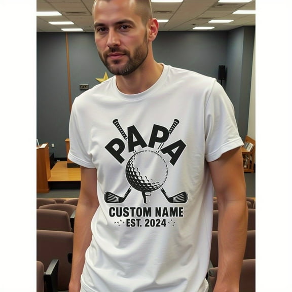 natee local warehouse clearance Custom Golf Papa T-shirt - Personalized Gift for New Dads, Men's T-Shirt,100% Cotton Fabric,Crew Neck,Short Sleeve,Regular Fit,All-Season Casual Wear,180gsm-Ideal for